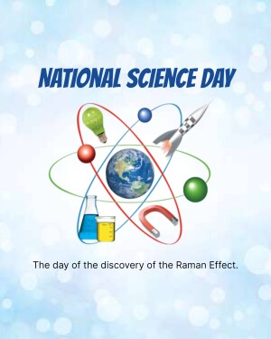 Illustration for National Science Day featuring science-related icons.