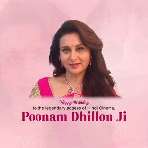 Portrait of Poonam Dhillon with a birthday message