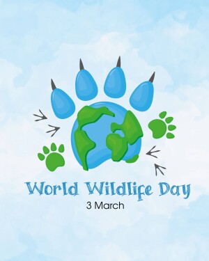 Illustration of a paw print over a globe with the text 'World Wildlife Day'