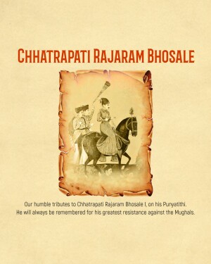 Vintage style portrait of Chhatrapati Rajaram Bhosale on horseback with attendants.