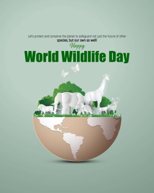 Illustration of various animals on top of a globe for World Wildlife Day