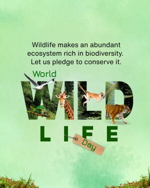 Collage of animals forming the words 'WILDLIFE' with a conservation message.