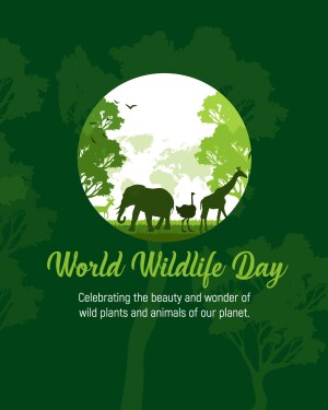 World Wildlife Day poster with silhouettes of animals and a globe
