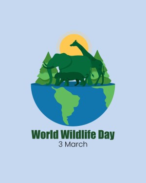 Illustration of African wildlife on a globe with text 'World Wildlife Day'