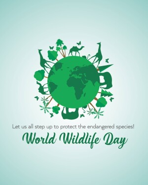 Illustration of a green globe with silhouettes of animals representing World Wildlife Day.
