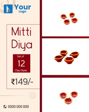 Image of a promotional graphic for a set of 12 clay diyas, with price and product details.