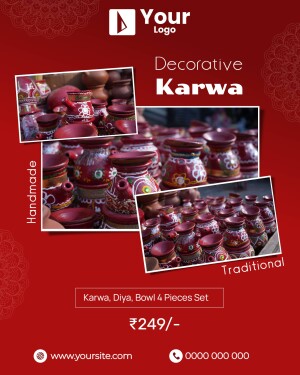 Handmade Karwa, Diya, Bowl & Pieces Set - Traditional Indian Pottery