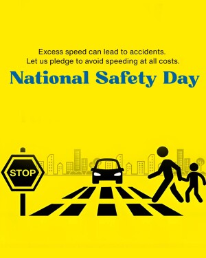 National Safety Day poster with a speeding car and pedestrians