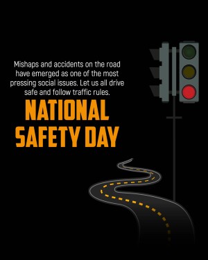 National Safety Day poster with traffic lights and road illustration