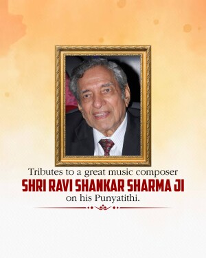 Portrait of Shri Ravi Shankar Sharma Ji with tribute text