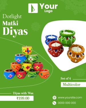 Colorful Matki Diyas for Diwali or festive decoration