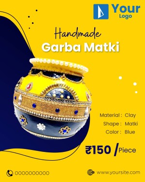A colorful, handmade clay Garba Matki decorated for the Navratri festival.