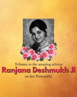 Portrait of Ranjana Deshmukh Ji with floral decorations and tribute text.
