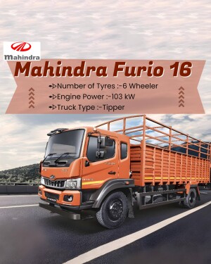 Orange Mahindra Furio 16 Tipper Truck on a road