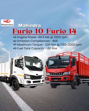 Mahindra Furio 14 commercial truck advertisement showcasing its features and design.