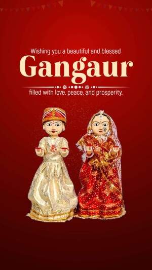 Gangaaur festival greeting with traditional dolls and text