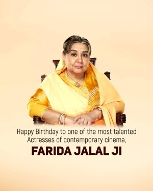Portrait of Farida Jalal with birthday wishes