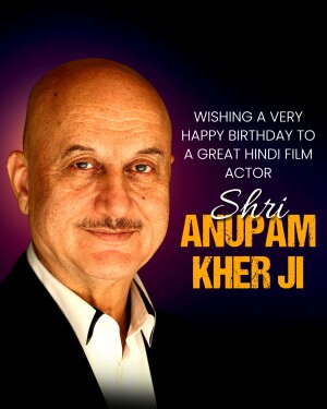 Portrait of Anupam Kher with birthday greetings
