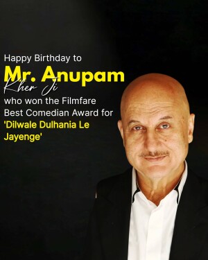 Portrait of Anupam Kher with birthday message