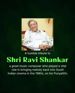 Portrait of Shri Ravi Shankar with a tribute message