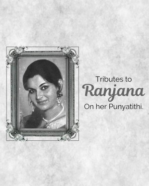 Black and white portrait of Ranjana in a decorative frame with text commemorating her Punyathithi.