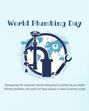 World Plumbing Day graphic with plumbing tools and a world map