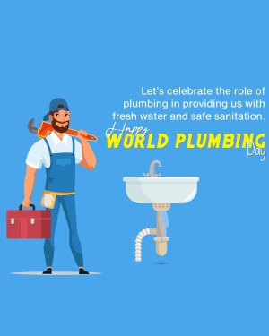 Illustration of a plumber with tools and a sink, celebrating World Plumbing Day.