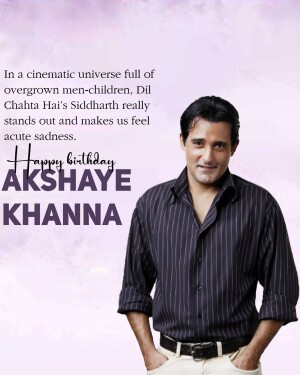 Portrait of Akshaye Khanna with birthday text overlay