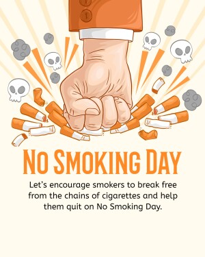 A fist crushing cigarettes with skulls and smoke, promoting No Smoking Day.