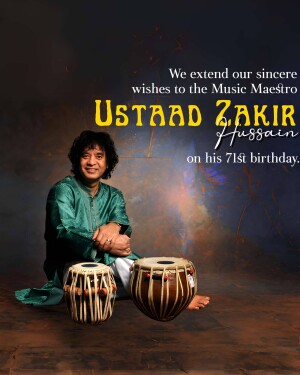 Portrait of Ustad Zakir Hussain with his tablas