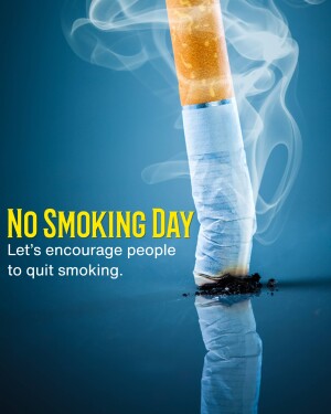 A lit cigarette with smoke and a 'No Smoking Day' message.
