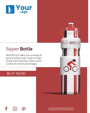 Ride-ByCycle branded stainless steel sipper bottle with a cycling design.