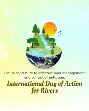 Illustration of a globe shaped like land with trees and a waterfall, promoting river conservation.