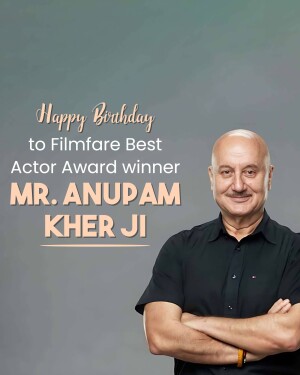 Portrait of Anupam Kher with birthday wishes
