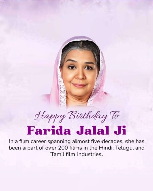 Portrait of Farida Jalal with birthday greetings