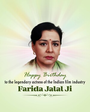 Portrait of Farida Jalal with a birthday greeting