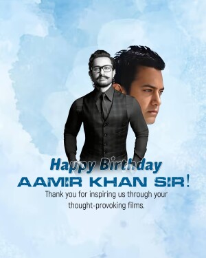 Aamir Khan birthday poster with a split image and text