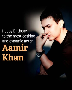 Portrait of Aamir Khan with birthday text