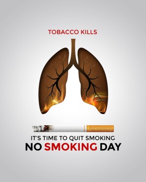 Illustration of lungs with a cigarette, promoting anti-smoking message.