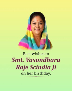 Portrait of Vasundhara Raje Scindia with birthday greetings