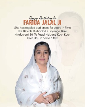 Portrait of Farida Jalal with birthday wishes