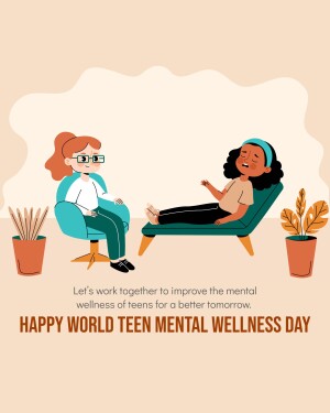 Illustration of a therapist and a teen in a therapy session, promoting mental wellness.