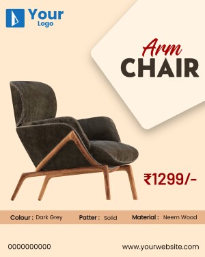 Dark grey armchair with wooden legs and price tag