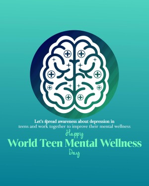 Illustration of a brain with plus signs inside, promoting teen mental wellness.