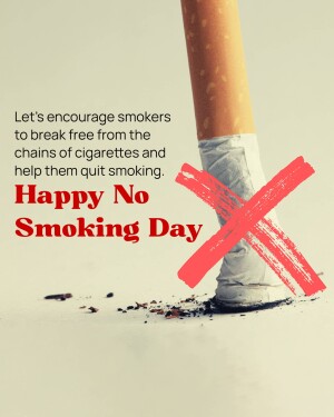 Cigarette being crushed with a red cross over it, promoting No Smoking Day