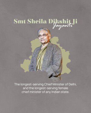 Portrait of Sheila Dikshit with a map of Delhi in the background