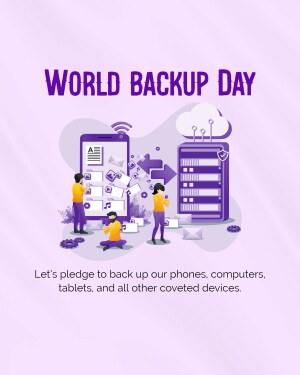 Illustration for World Backup Day featuring people backing up data to the cloud.