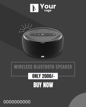 Black wireless bluetooth speaker with promotional text