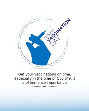 National Vaccination Day poster with a syringe and hand illustration.