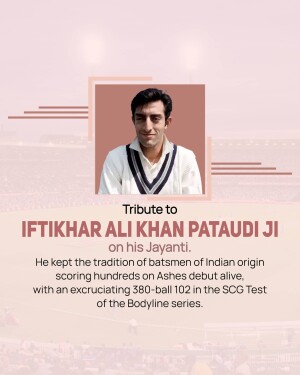 Portrait of Iftikhar Ali Khan Pataudi Ji with a tribute message